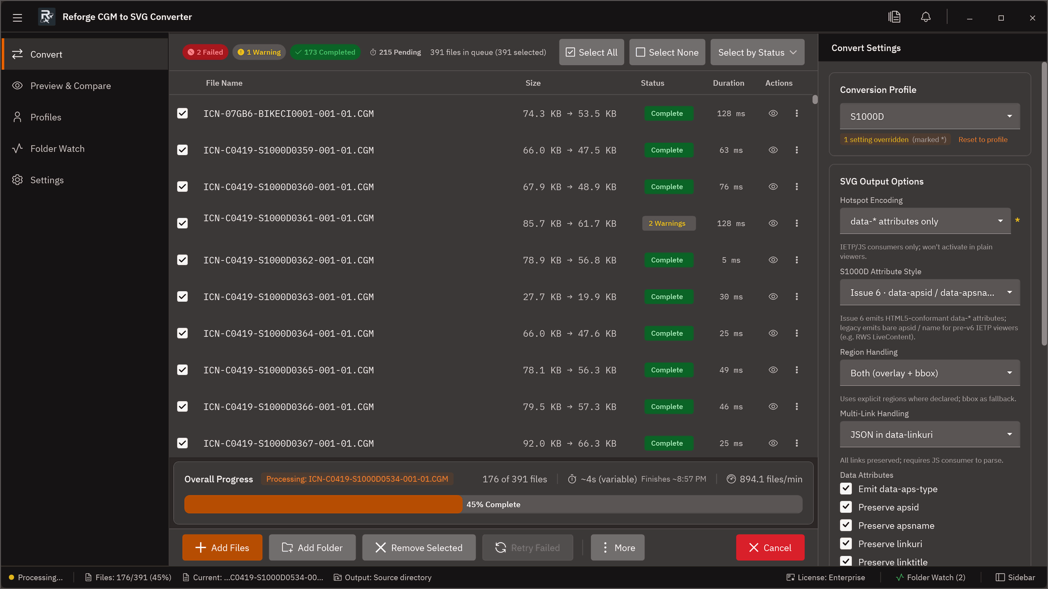 The same Convert screen in the dark theme